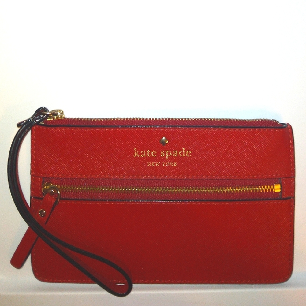 Like New KATE SPADE New York Red Mikas Pond Bee Leather Wristlet